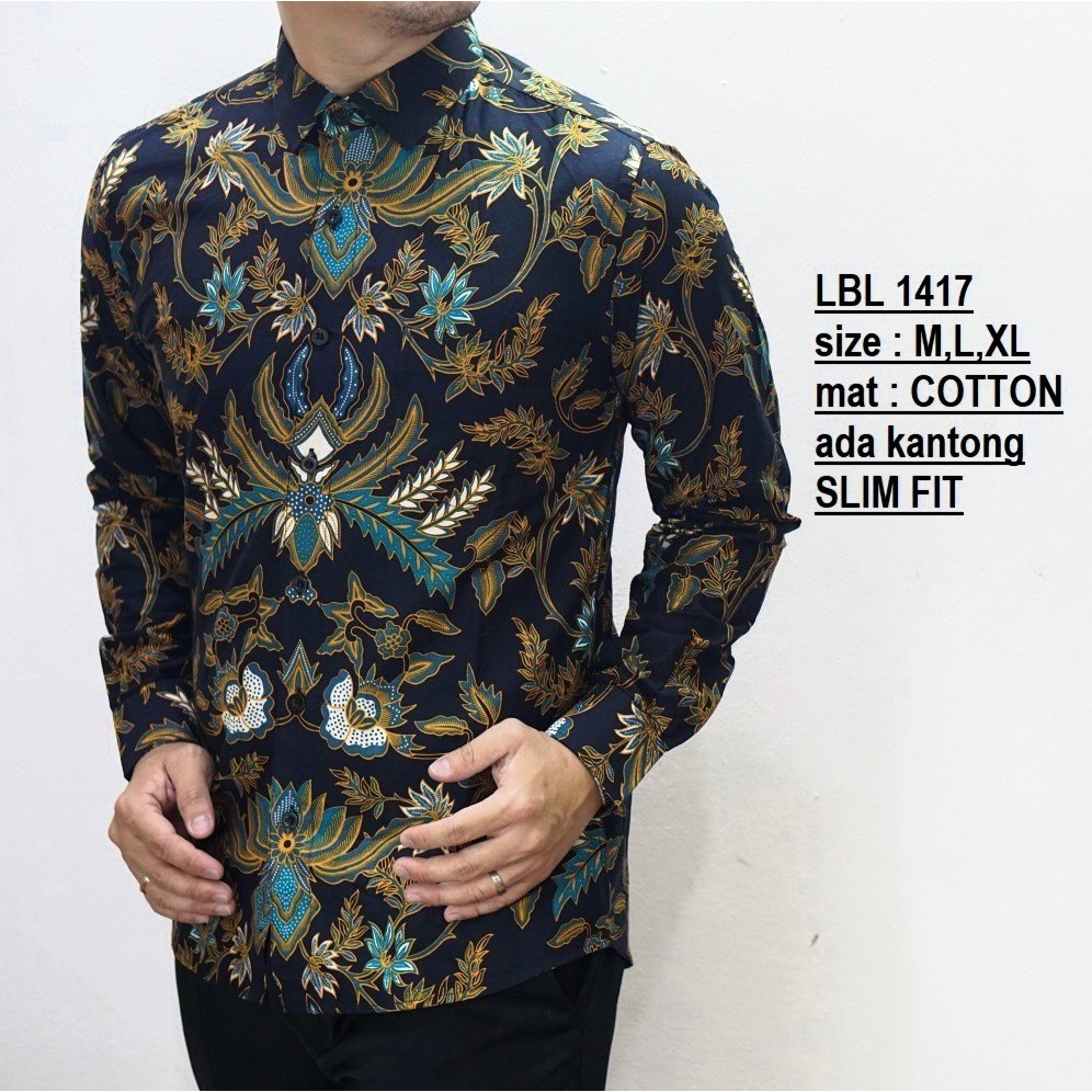 [ Luigi Batani LBL1417 ] Kemeja Batik Pria Slimfit Katun Lengan Panjang Premium Baju Kerja