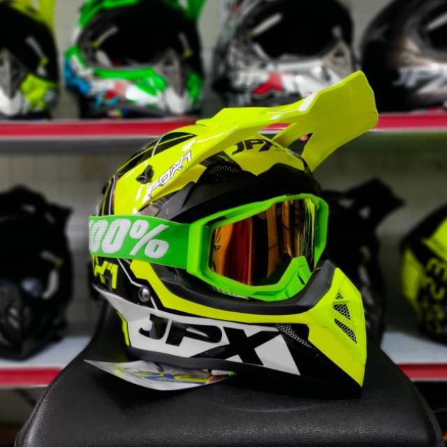 Helm Cross JPX + kacamata Yellow Black