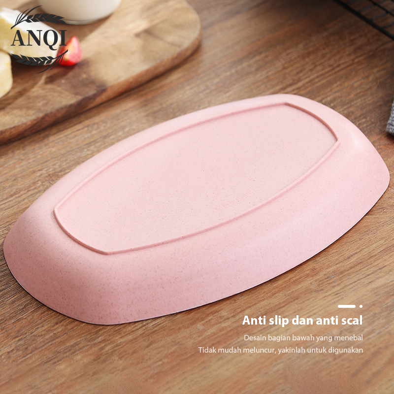 ANQI 4IN1 Piring Jerami Gandum Set Piring Bentuk Oval Kotak Mix Warna Isi 4 Pcs Lonjong Dinner Plate