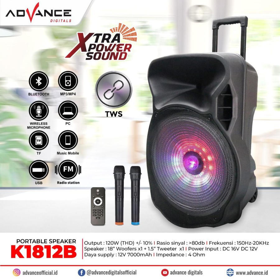 Speaker Portable ADVANCE K1812B (USB,TS/SD,Radio,Bluetooth,Mikrofon,remot.(Gratis mikrofon karaoke)