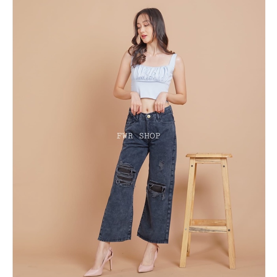 FWR - CELANA KULOT JEANS  RIPPED FURING 11398