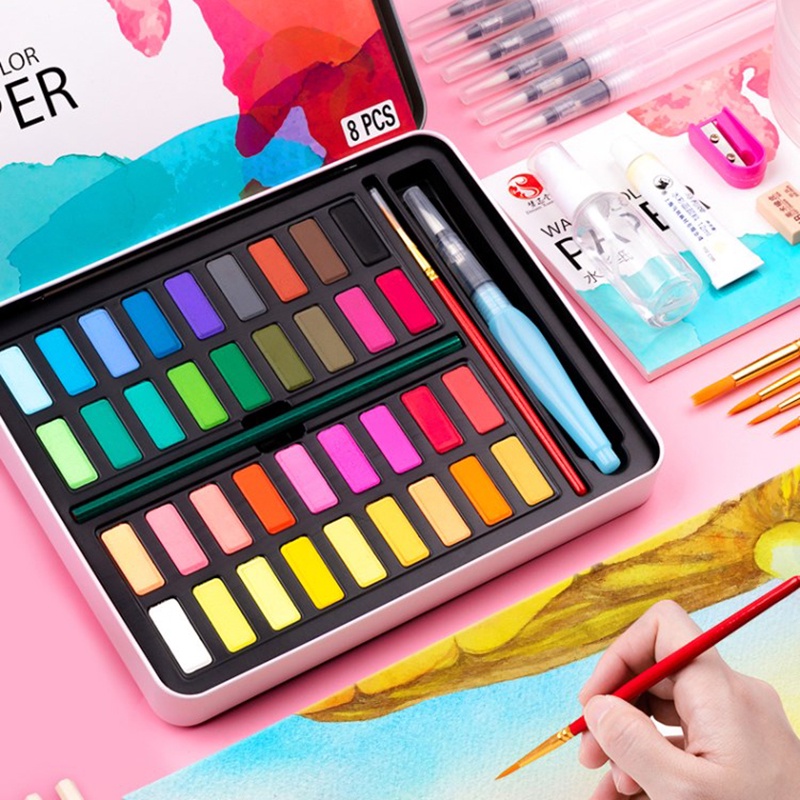 Olla 36/48Water Color Set  Watercolor Paint Set- Alat Cat Air Set (Termasuk Kuas dan Kertas Gambaran)