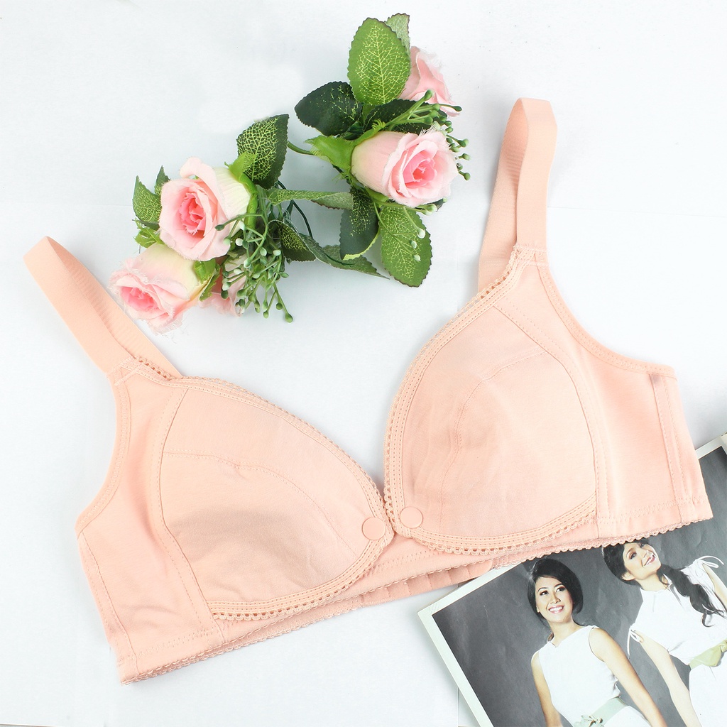 Bh Bra Import Wanita Menyusui Bahan Katun Tanpa Kawat Bukaan Tengah Tanpa Busa Motif Polos-001