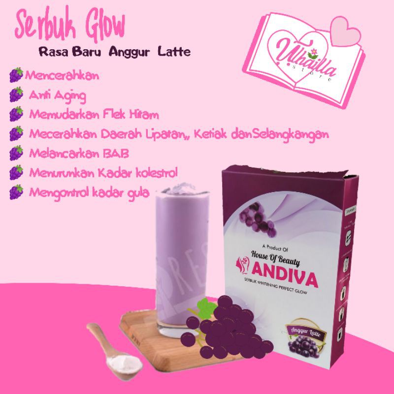 pemutih badan colagen drik (andiva serbuk glow) rasa anggur latte