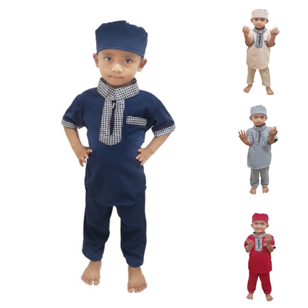 Baju Koko Anak Satu Set Peci Celana Baju Usia 1-10 Tahun