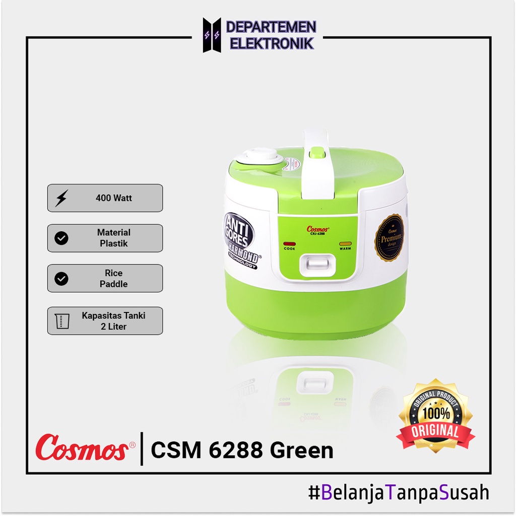 Cosmos CRJ 6288 G – Magic Com / Rice Cooker Green 2 Liter Harmond MURAH BANGET / GARANSI RESMI