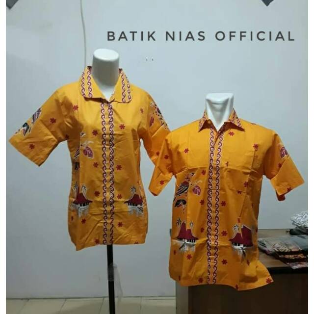 Batik Nias // Batik Nias Atasan motif rumah adat beo kuning NG0208