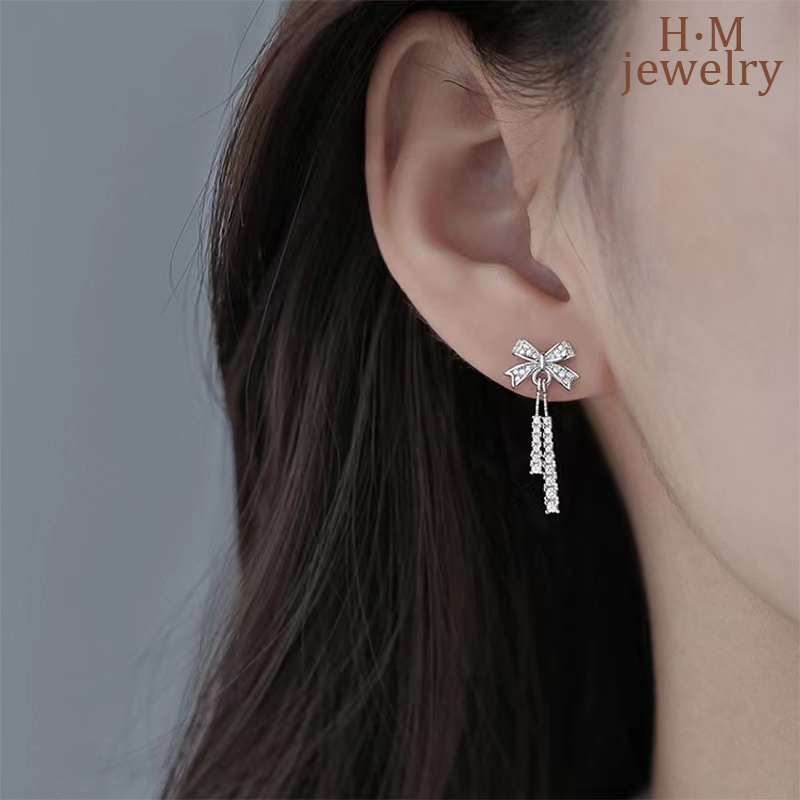 Anting Tusuk Sterling Silver 925 Model Pita Dengan Rumbai Untuk Wanita