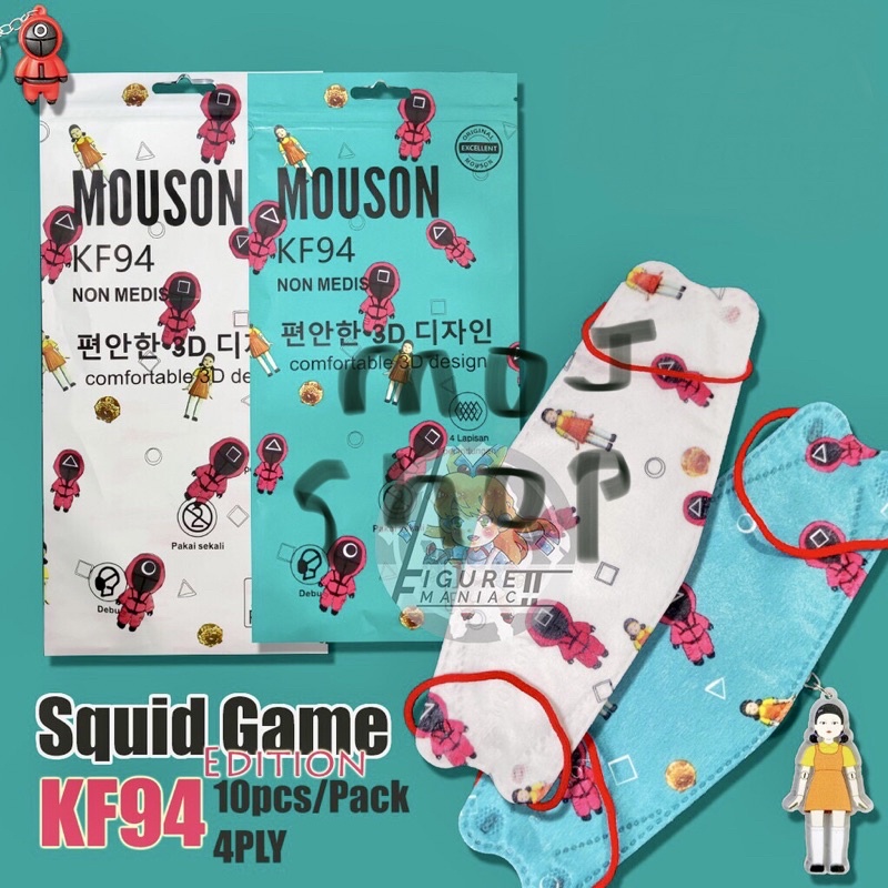 Masker Kf94 4ply Mouson  Squid Game (10pcs / pak) - Putih / Tosca