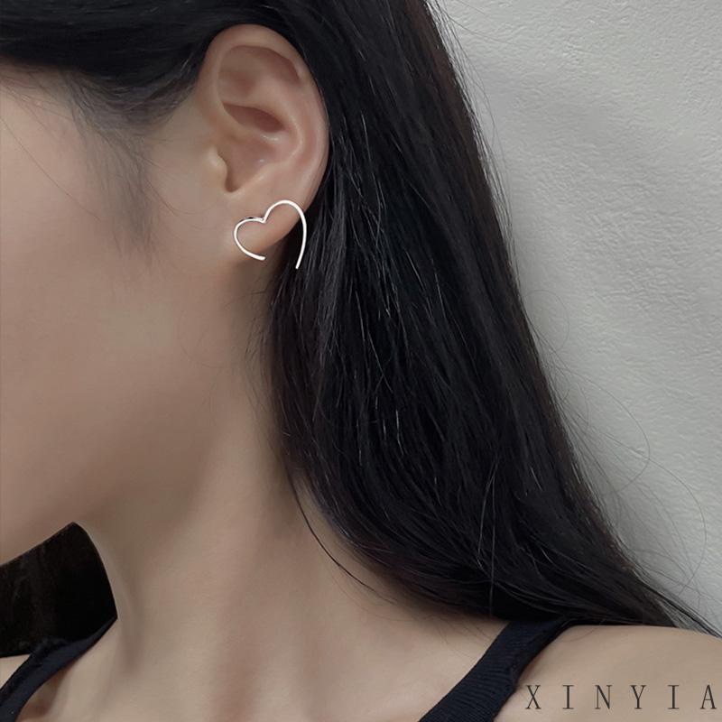 【COD】Anting Klip Tanpa Tindik Bentuk Hati Geometris Warna Silver