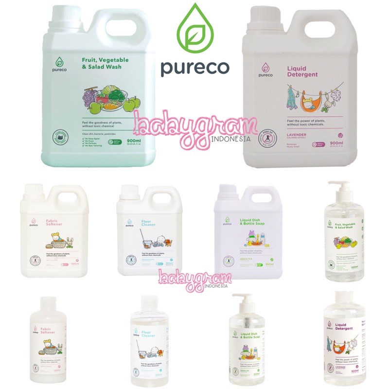 PURECO Liquid Detergent/ Dish Bottle soap/ Fabric Softener/ Floor Cleaner/ Fruit Vegetable900 500 60