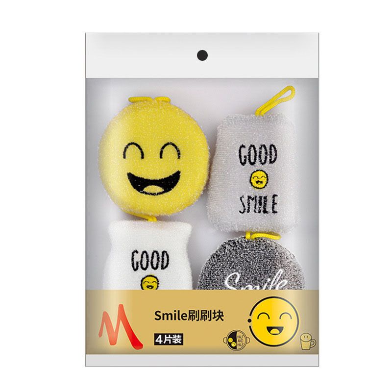 (BOW) 1 Set isi 4 Pcs Spons Cuci Piring Lucu Motif Smile Scouring Pad