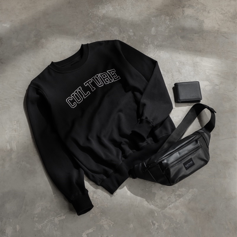 CULTURE BASIC | CREWNECK BLACK BIG LOGO BUNDLING (CREWNECK+DOMPET+WAISTBAG)