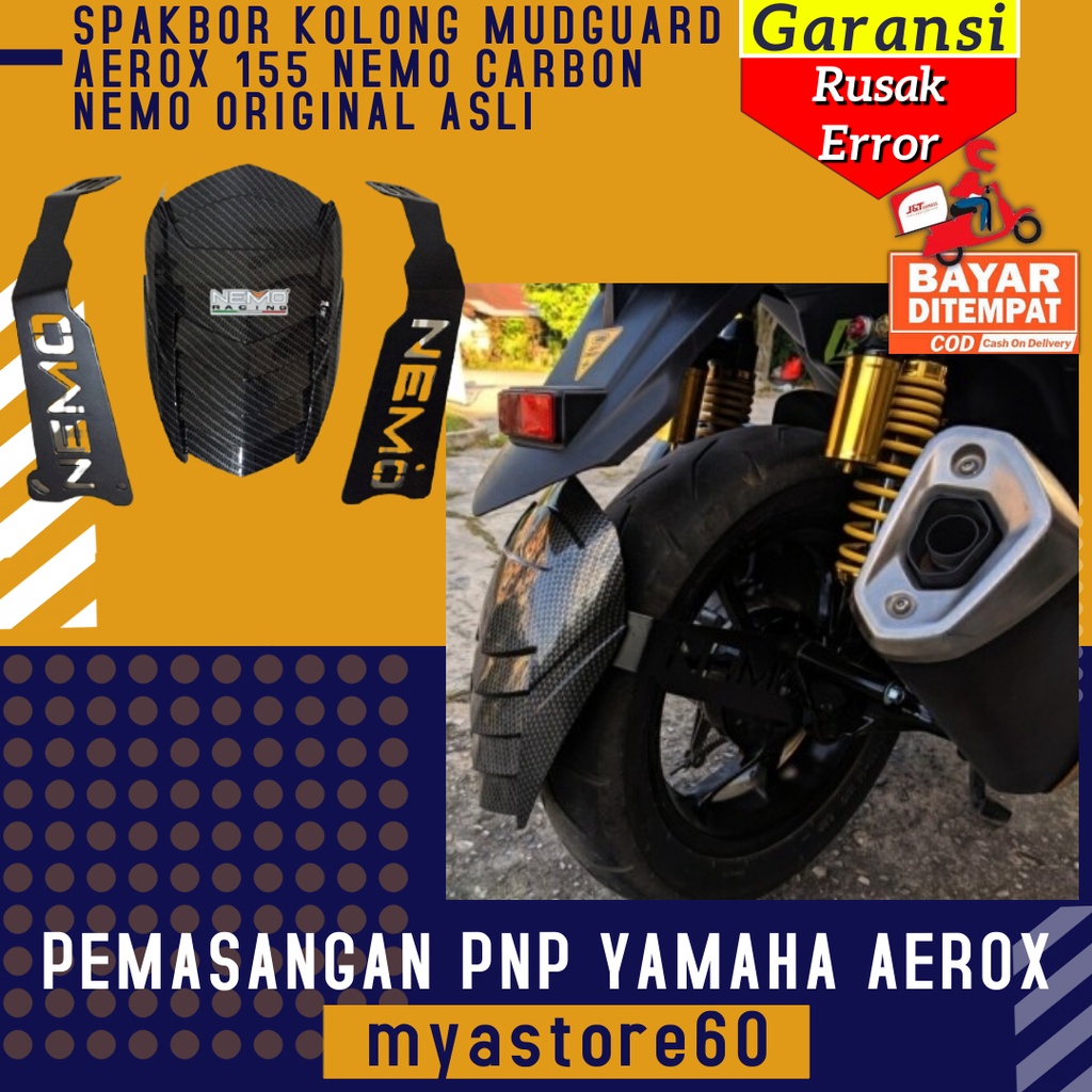 MUD GUARD SPAKBOR KOLONG MUDGUARD YAMAHA AEROX 155 NEMO CARBON NEMO ORIGINAL ASLI Mudguard Aerox 155 Nemo Carbon Penahan Lumpur Aerox 155 Nemo Carbon