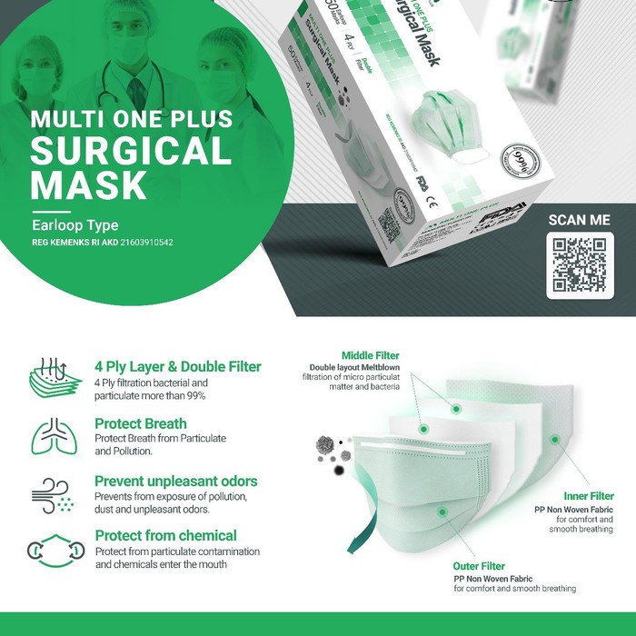 MASKER MEDIS 4PLY / MASKER 4PLY MULTI ONE PLUS EARLOOP