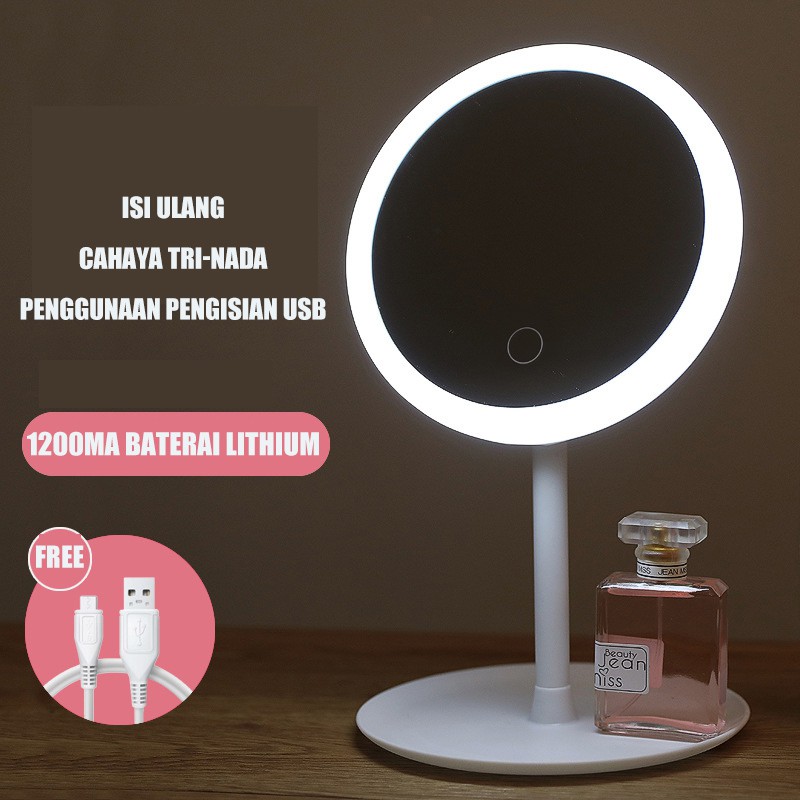 【CT】Cermin Kaca Rias Make Up Dengan Lampu LED Cantik 3 Warna Tombol Touch Screen #PR 15