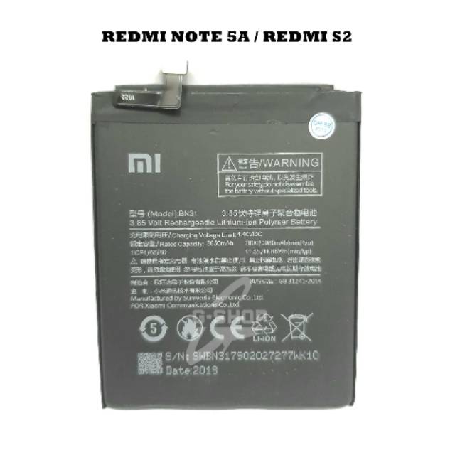 BATERAI / BATTERY / BATRE XIAOMI REDMI NOTE 5A / REDMI S2 / BN31 ORIGINAL