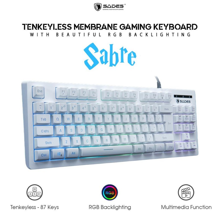 Keyboard Gaming Sades Sabre White/Black Version RGB TKL