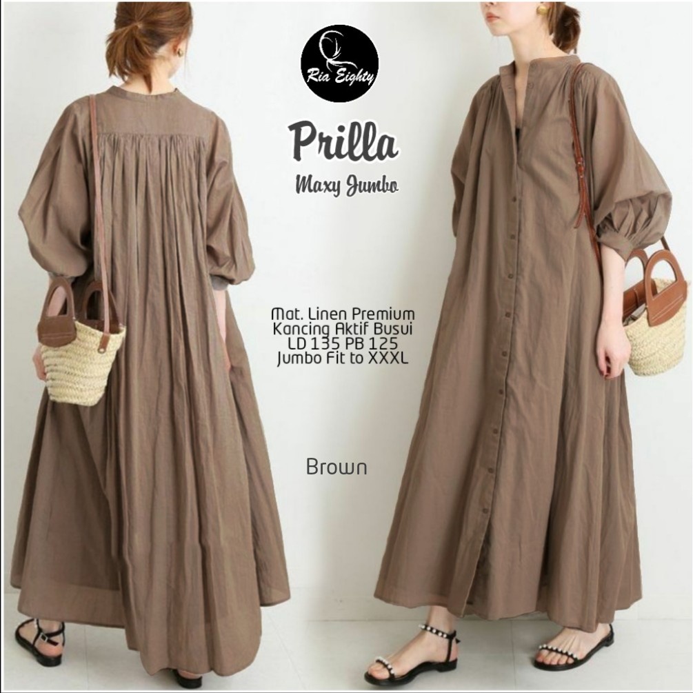 PRILLA DRESS / 7.7  / BAHAN LINEN PREMIUM / LD 135 / PB 125 / JUMBO FIT XXXL / FULL KANCING / RIA EIGHTY