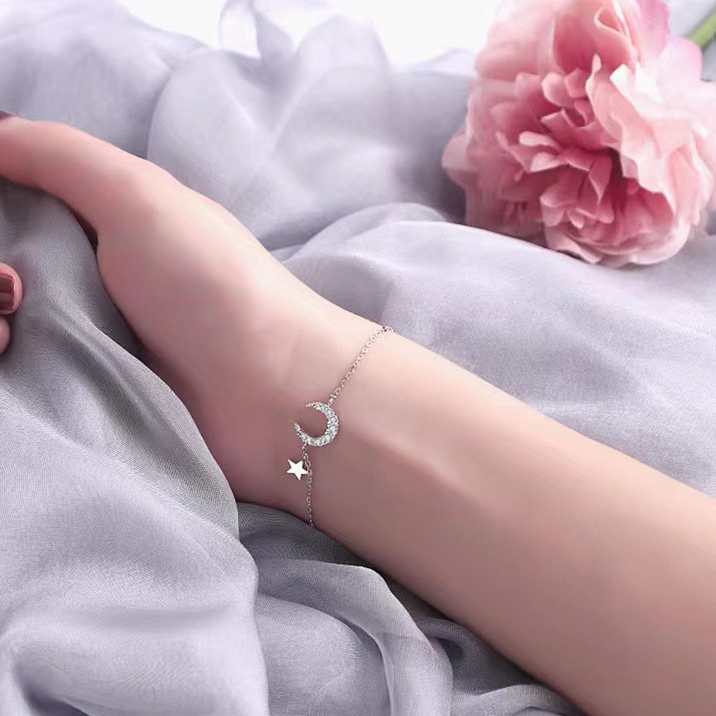 Hu Hu Hu Hu Hu Alat Bantu Pasang Kacamata♡ Gelang Liontin Bulan Dan Hati Aksen Berlian Imitasi Adjustable Untuk Wanita