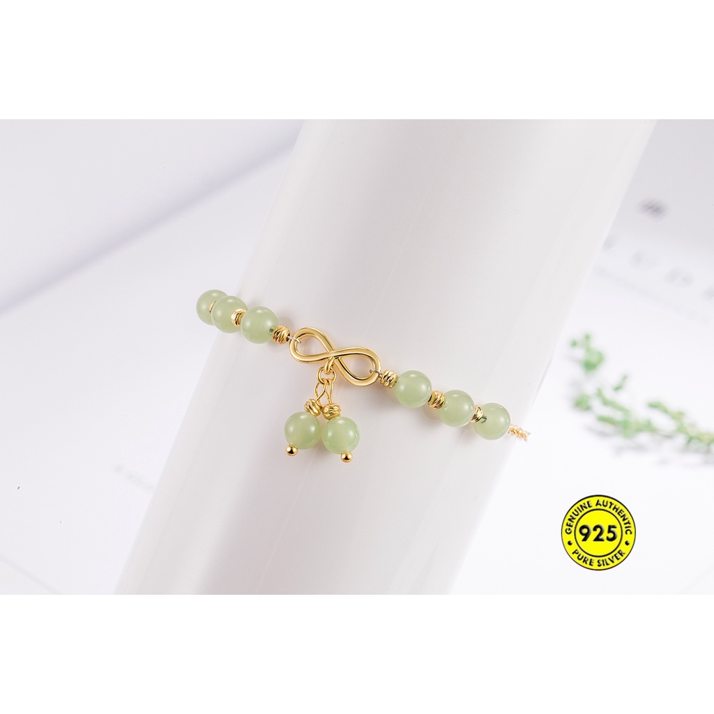 Gelang Tangan Manik-Manik Batu Jade Cherry Lapis Emas 18K Untuk Wanita