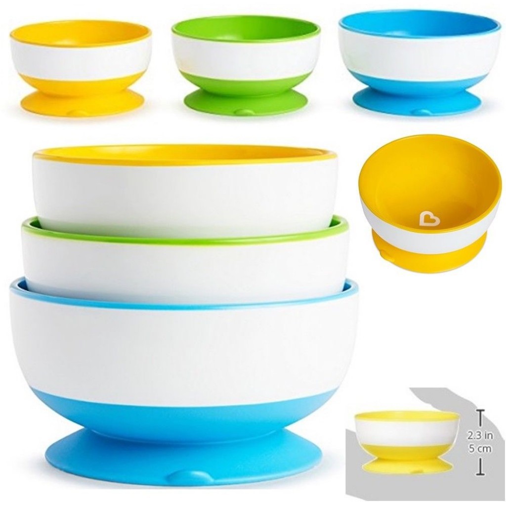 Mangkuk makan anak Munchkin Stay Put Suction Bowls (3 Pcs)