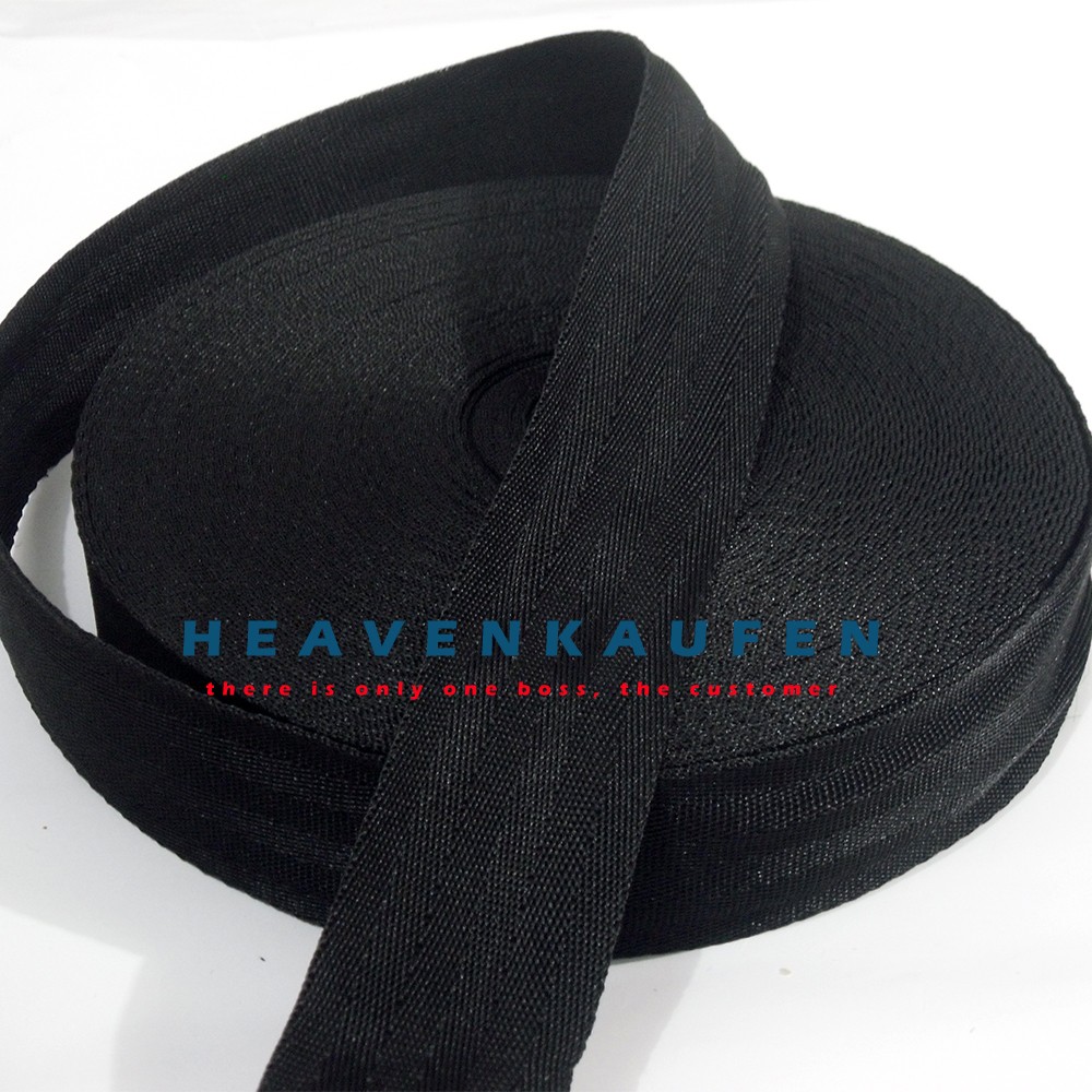 Tali Webbing Tas Lebar 3,8 cm Motif Seatbelt Meteran Hitam