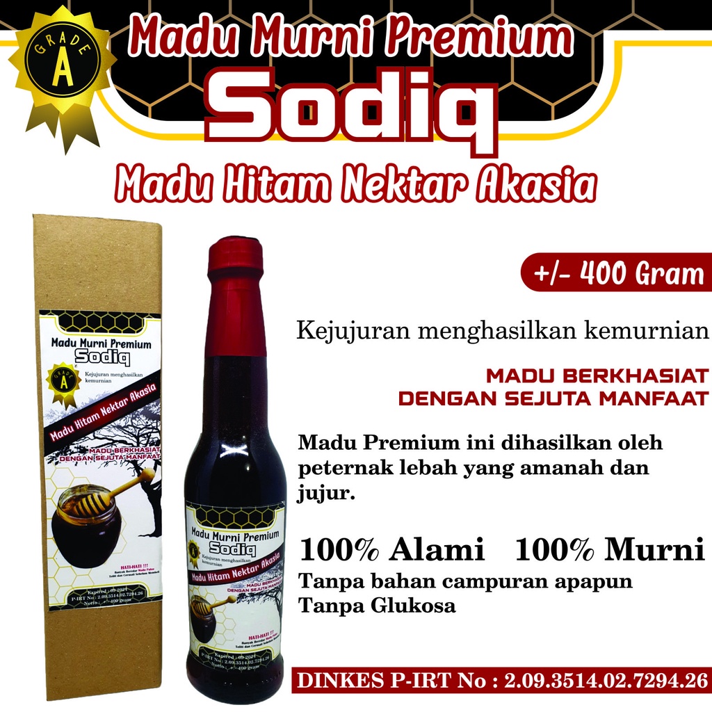 

Madu Hitam Premium Sodiq madu murni Nektar Hutan Akasia 400 gram 400gr