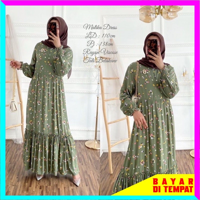MALIKA ROSIE MIDI DRESS RAYON KATUN MOTIF
