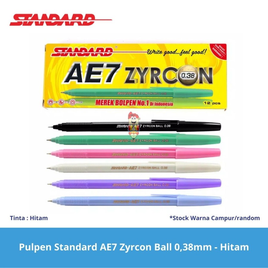 

Pulpen Standard AE7 Zyrcon Ball 0,38mm - Hitam 1pak / 12 pcs