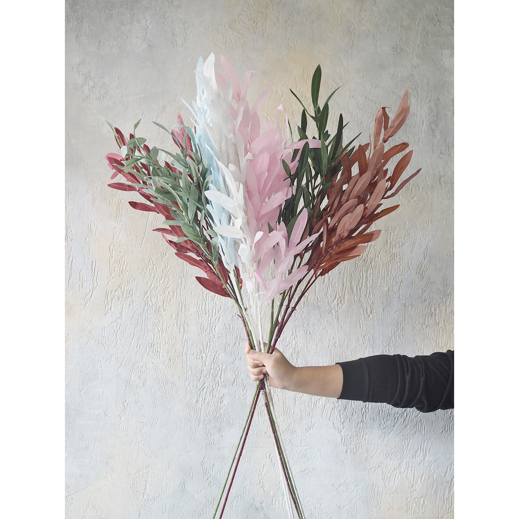 Daun Artificial Olive Kain Warna Tangkai Panjang (D21039)