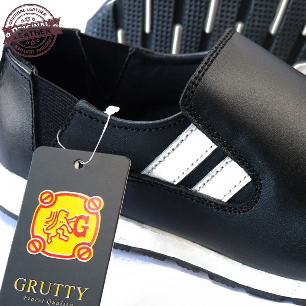 Sepatu Pria Casual Grutty HR 135 Hitam Kasual Slip On santai Bahan 100% Kulit Asli