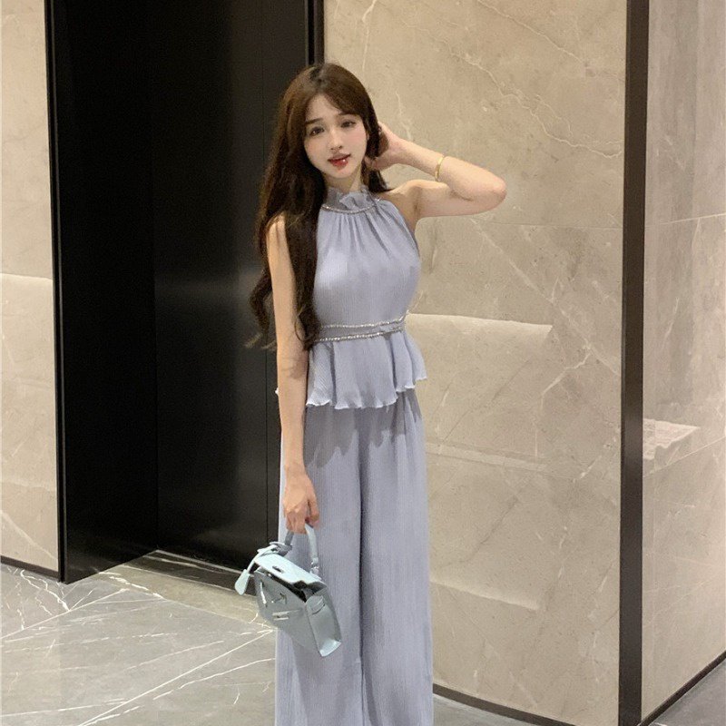 Suhao Longgar dan Tipis Celana Kasual Versi Korea Musim Panas Pinggang Tinggi Menggantungkan Baru Lebar Kaki Celana Panjang Niche Wanita Celana Lurus Kaki Retro