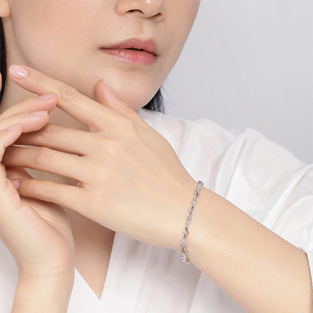 925 gelang perak murni untuk wanita gelombang air dengan berlian gelang perhiasan fashion