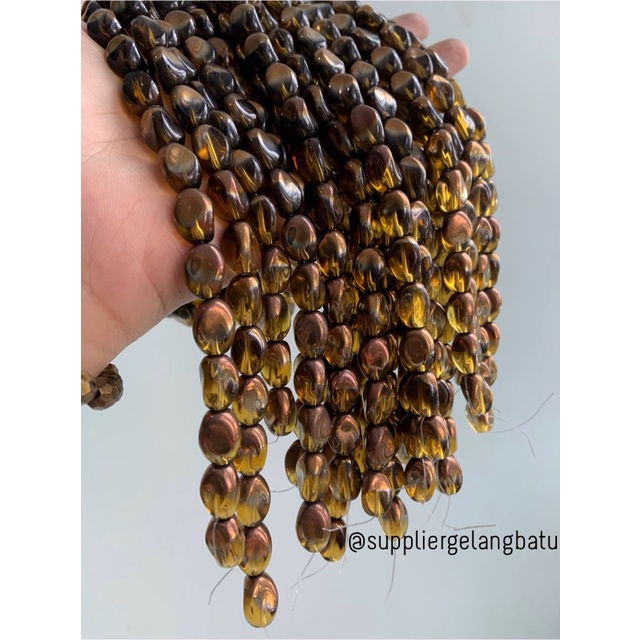 kristal CEKO KACANG GOLD YELLOW QUARTZ 10mm kuning emas oval cutting