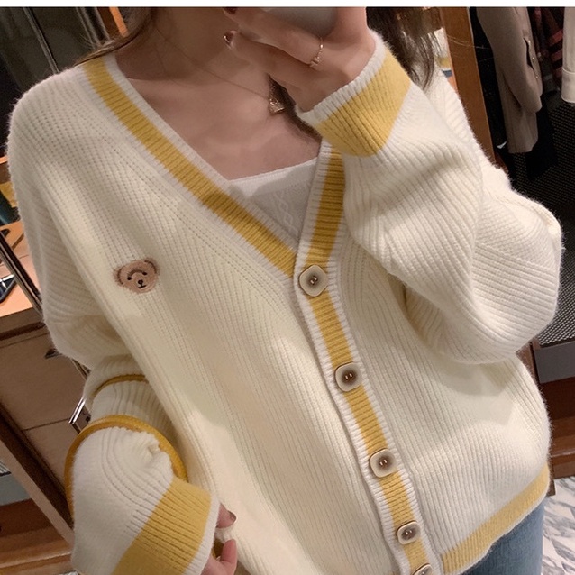 Spring yellow V-Neck Sweater Korean loose cardigan --- Blaire Cardigan-5