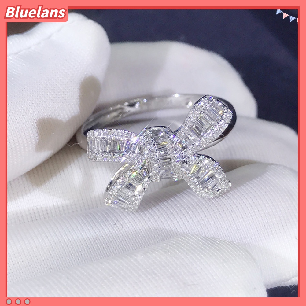 Cincin Desain Pita Aksen Berlian Imitasi Untuk Wanita