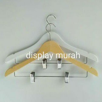 Hanger Kayu Jepit Besi Premium Gantungan Celana/Rok Hanger Natural/ Putih - BH