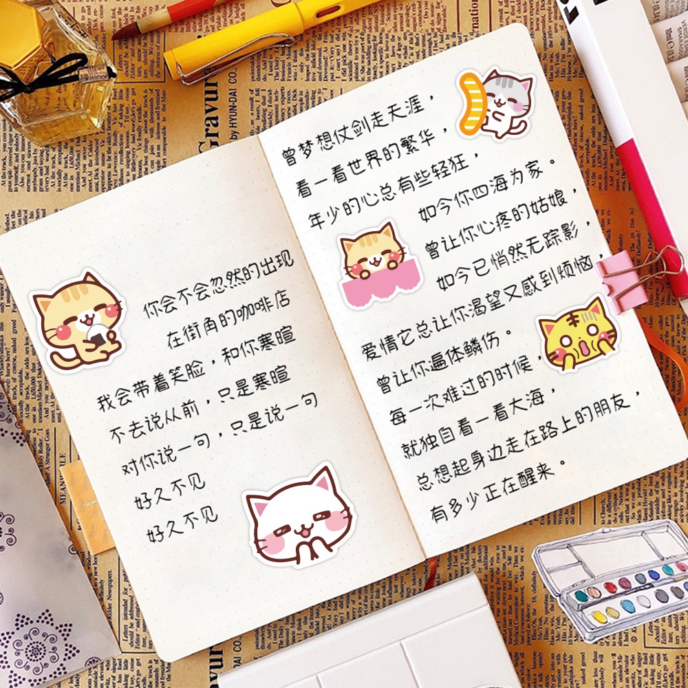 Kucing lucu stiker kartun kucing ekspresi Jurnal bahan cangkir air ponsel case epoxy PVC Tangan Buku