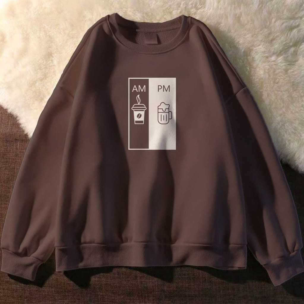 (PS) AM PM COFFEE Sweater Kekinian Ala Korea Crewneck Sweatshirt Kpop Wanita Oversize Fashion Outfit Ootd Korean Style Sweter Crewnek Switter Krop Cewe Krunek Perempuan Sweeter Viral Remaja Korea Atasan Cewek Premium LD 110 PB 65 BB 45 s.d 65Kg