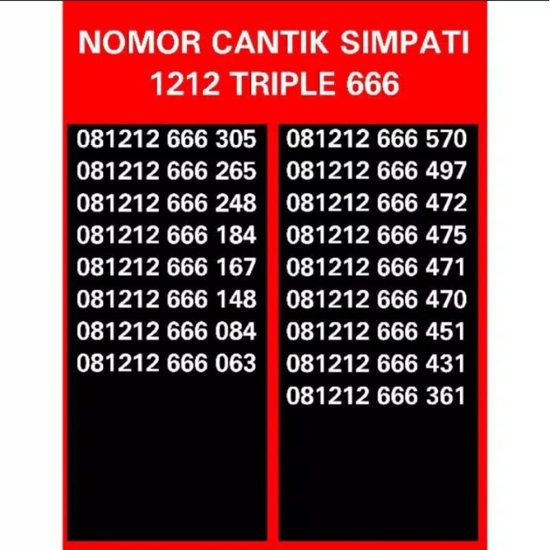 NOMOR CANTIK Simpati 081212 triple 666 4G