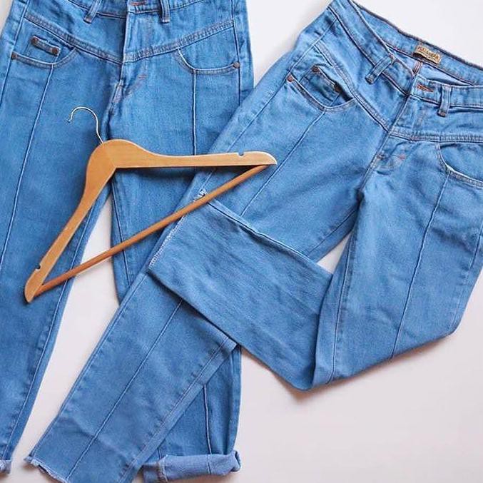 Terbaru  OW9 ADEL BOYFRIEND + BELT celana HW pull & bear jeans BF DENIM TEBAL IMPORT P&B JUMBO  □