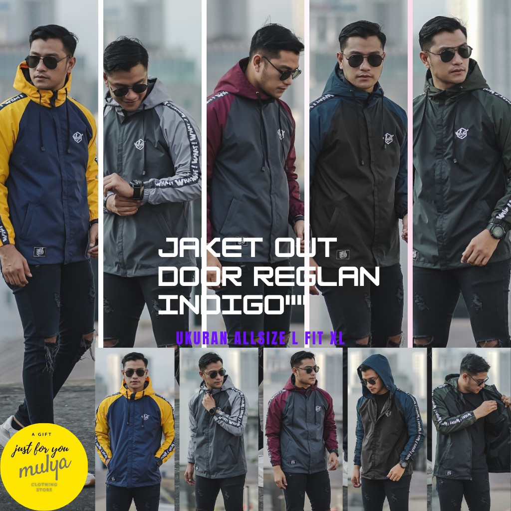 Jaket Parasut Pria Running Reglan iNDIGO Original Waterproof Ringan Bahan Scott Puma allsize L Fit