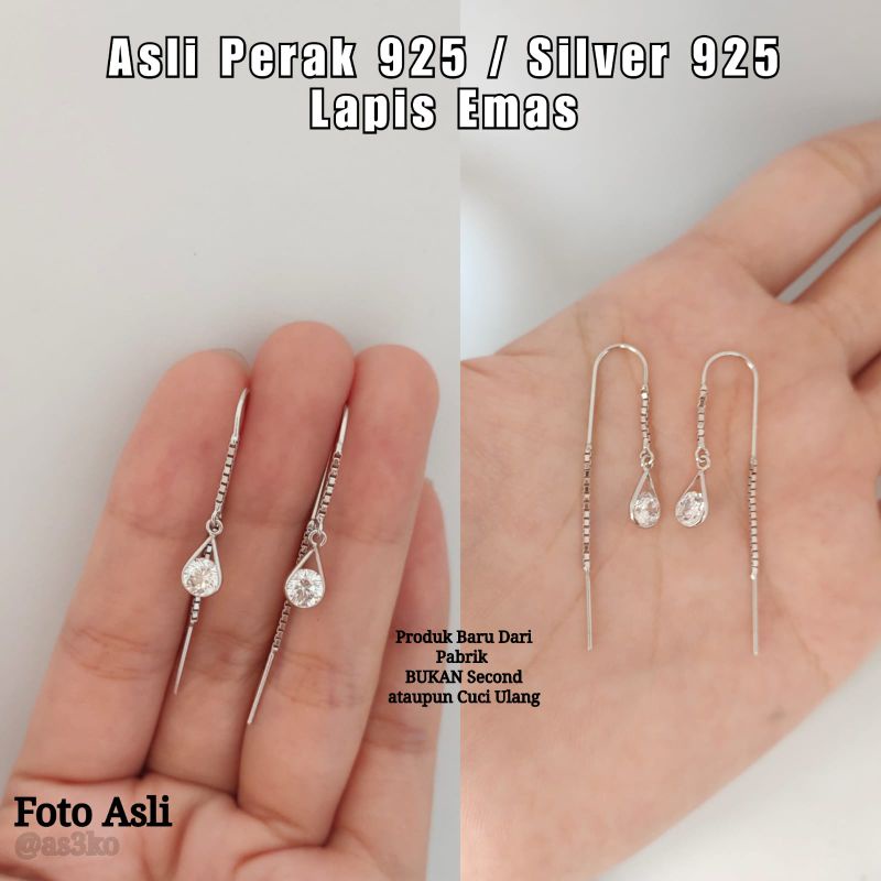 ANTING ASLI PERAK925 ANTING SILVER925 PERAK925 ANTING SULAM Solitaire ANTING SULAM PANJANG S925