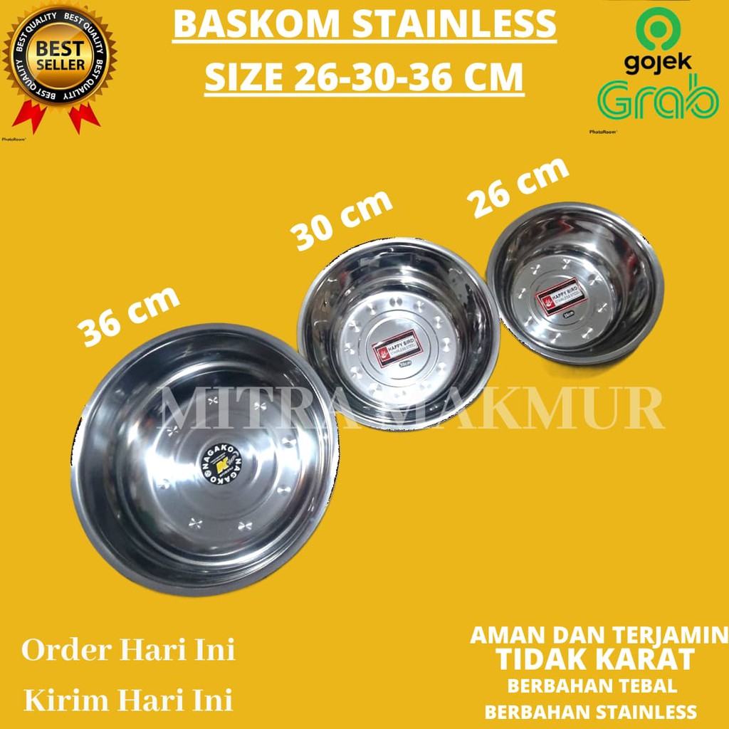 TOP BRAND!!! Baskom Stainless / Wadah Adonan Stainless Uk 26-30-36 cm