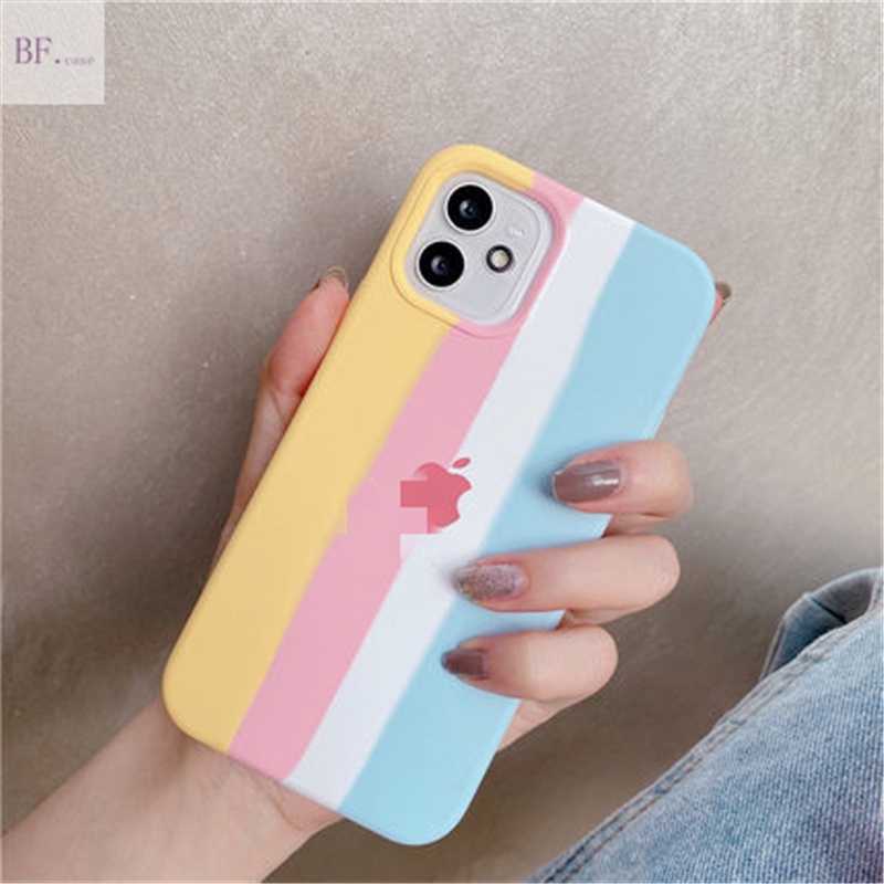 Casing Silikon Iphone 12 11 Pro Max 7 8 6 Plus Anti Jatuh Warna Kuning Pelangi