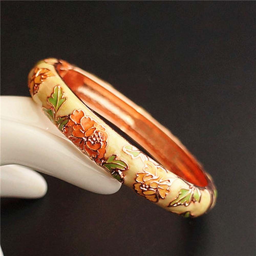 Gelang Bangles Cloisonne Desain Bunga Gaya Vintage Tradisional China Etnik