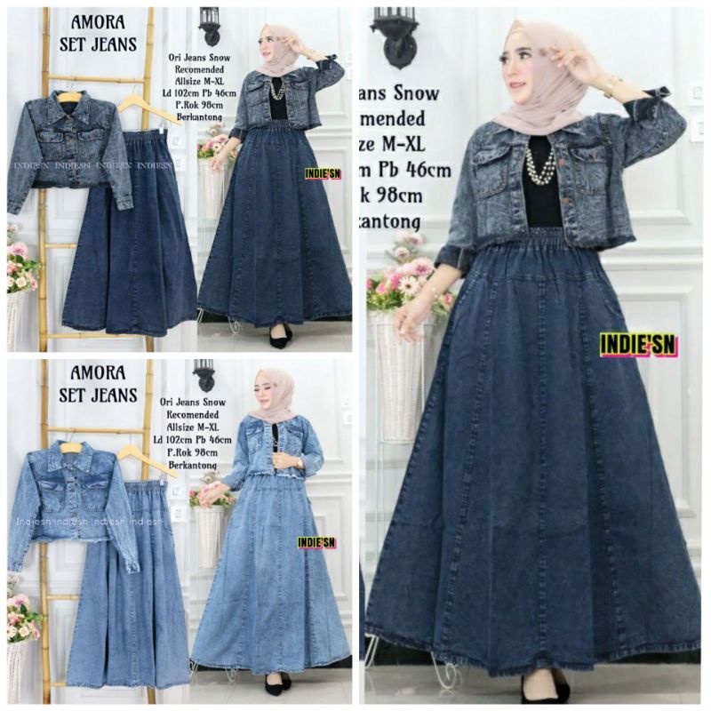 AMORA SET JEANS//BEST SELLER//INDIE//SET WANITA