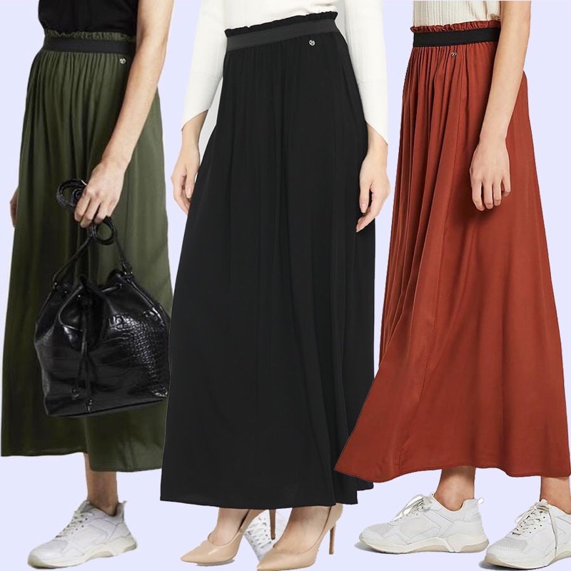 lovemecorner TOM TAILOR MAXI SKIRT ROK WANITA PANJANG COCOK UTK HIJAB PINGGANG KARET FULLTAG