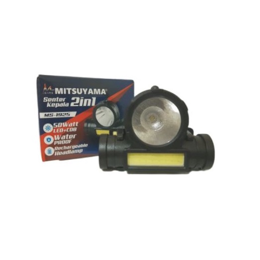 SENTER Mitsuyama MS-1925 senter Kepala LEDCOB Sepeda 2in1 Super Terang/ headlamp waterproff 5watt  setara 50WATT Rechargeable BERKUALITAS DAN MURAH